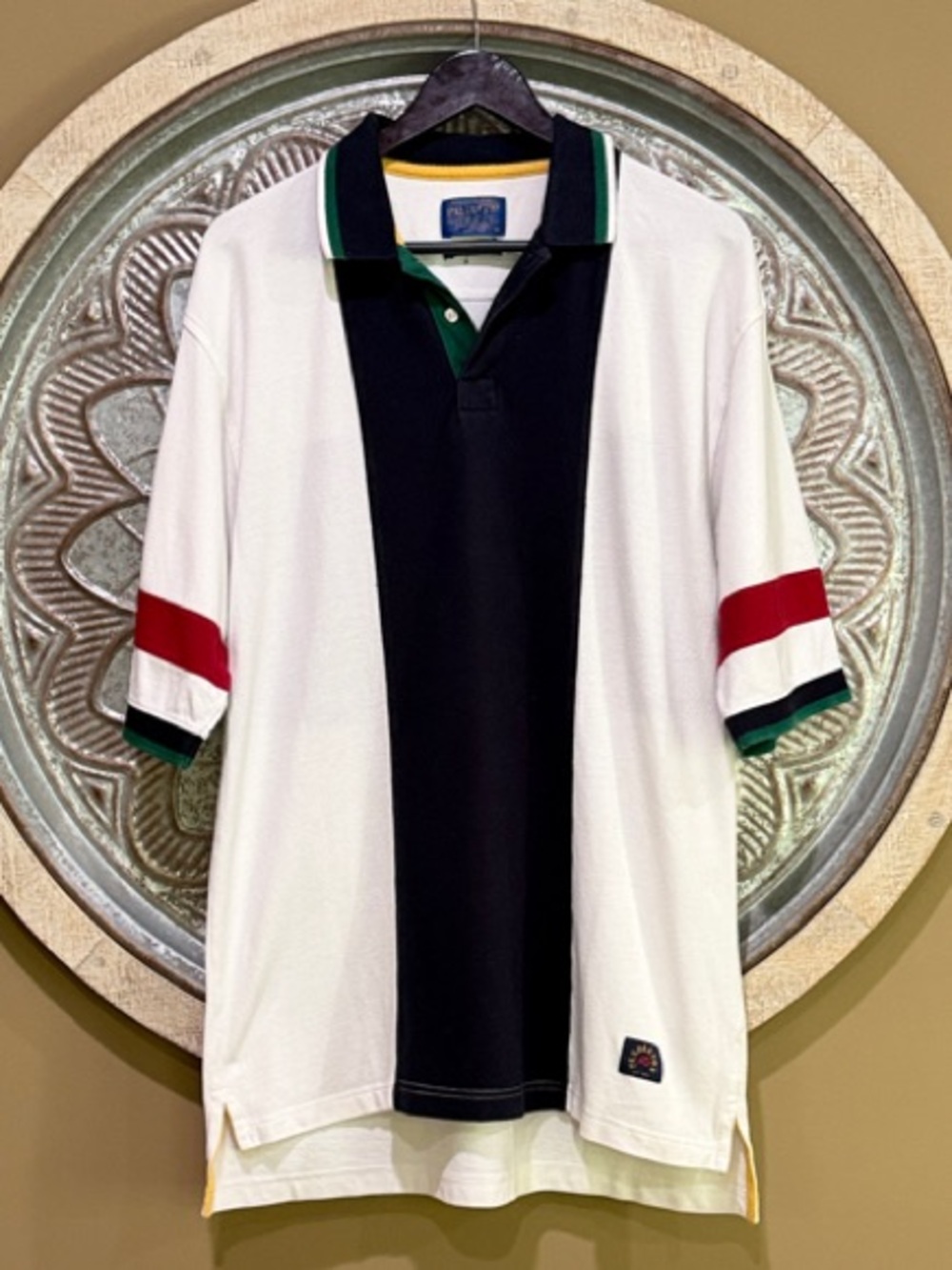 Pendleton 90’s Rugby White V-Neck Polo with Navy Center and Red & Green Trim